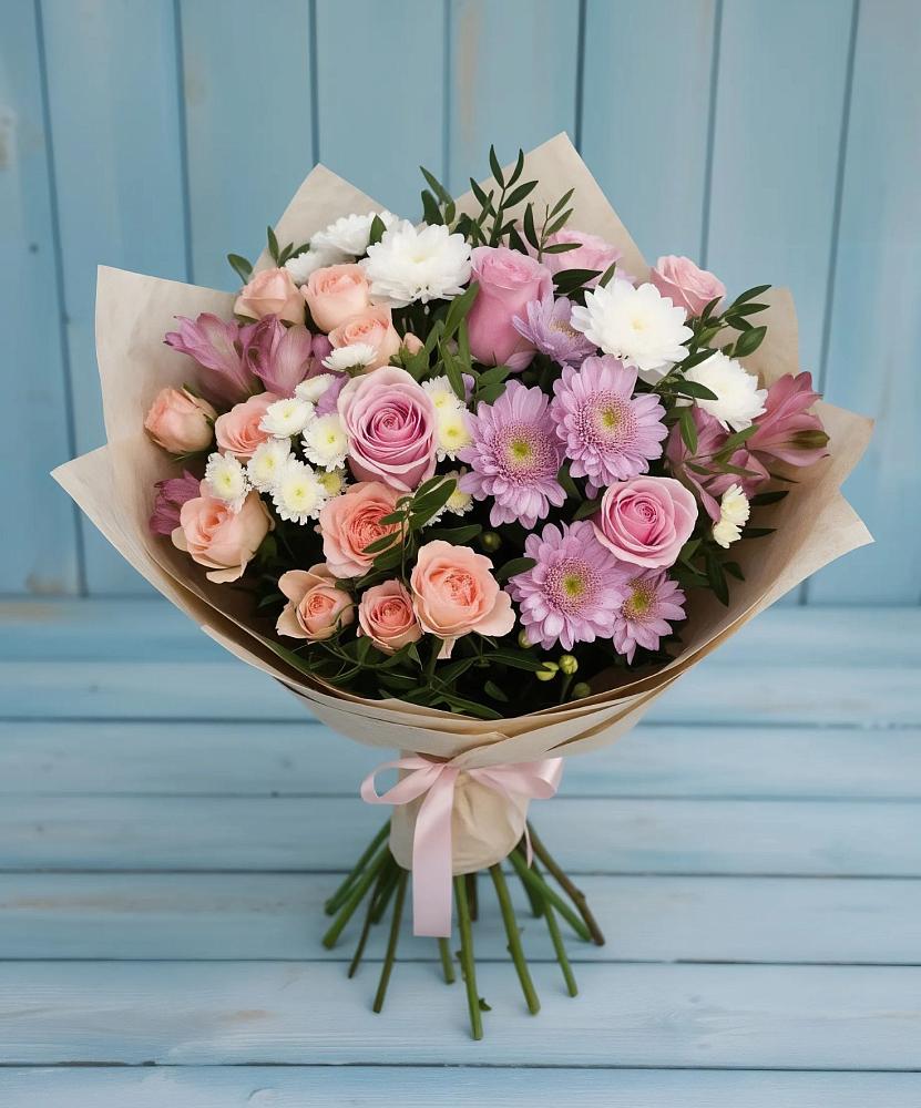 Букет цветов из: Хризантемы, Розы и Альстромерии в Ярославском